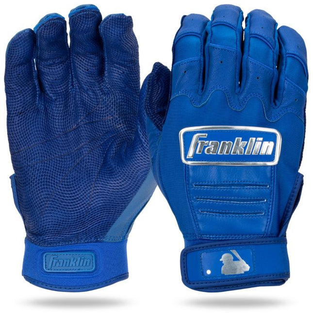 Blue baseball gloves with Franklin logo on a white background