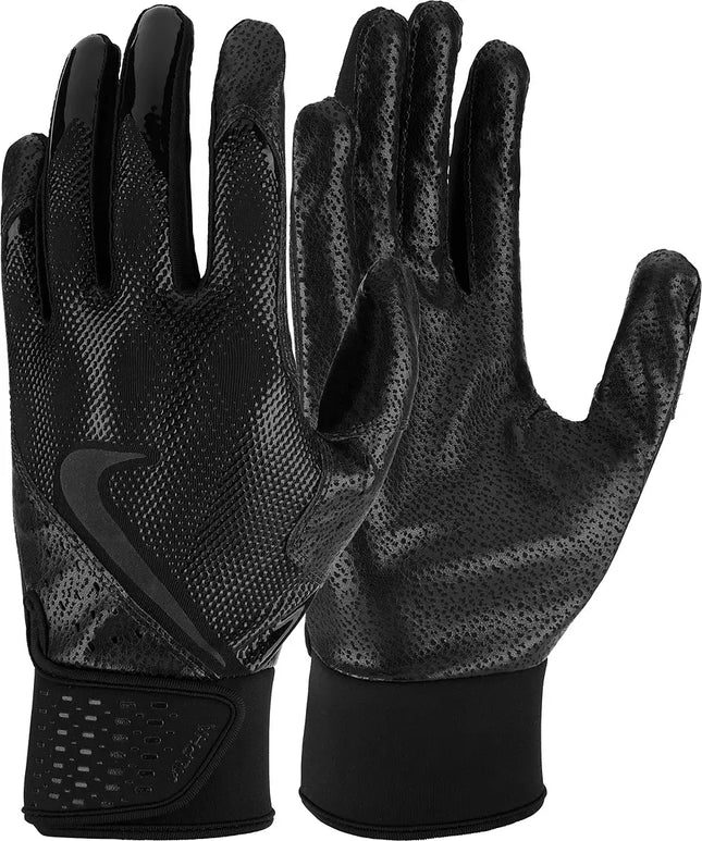 Black gloves with textured palm and fingers on a white background