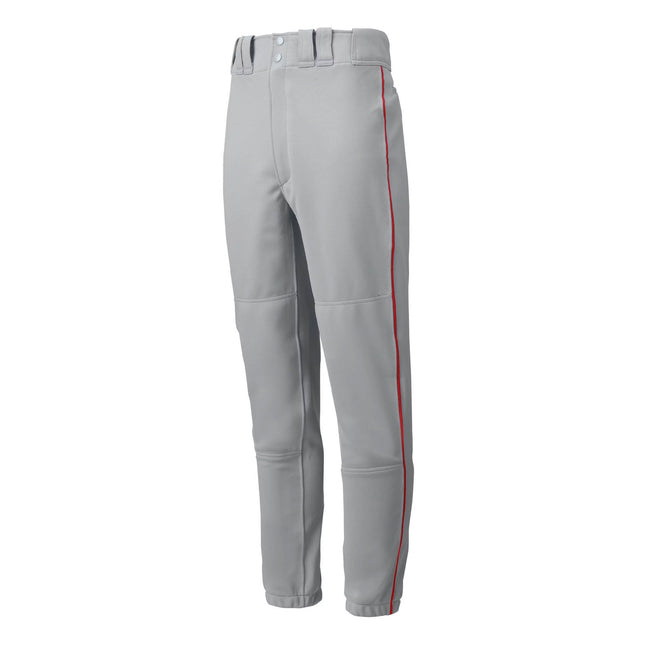 Gray pants with red side striping on a white background