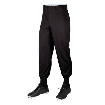 Black baseball pants with a white background