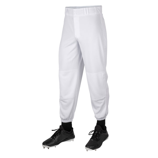 White baseball pants with black cleats on a white background