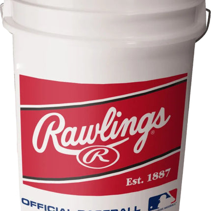 White bucket with Rawlings logo and baseball text on a white background