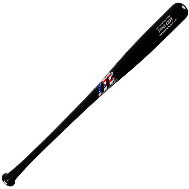 A black Pro Cut baseball bat with white text and a red, white, and blue American flag graphic, shown diagonally on a plain white background.