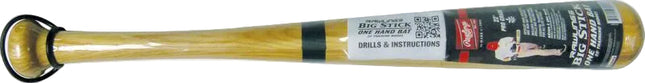 Baseball bat with black and gold design, featuring text and branding.