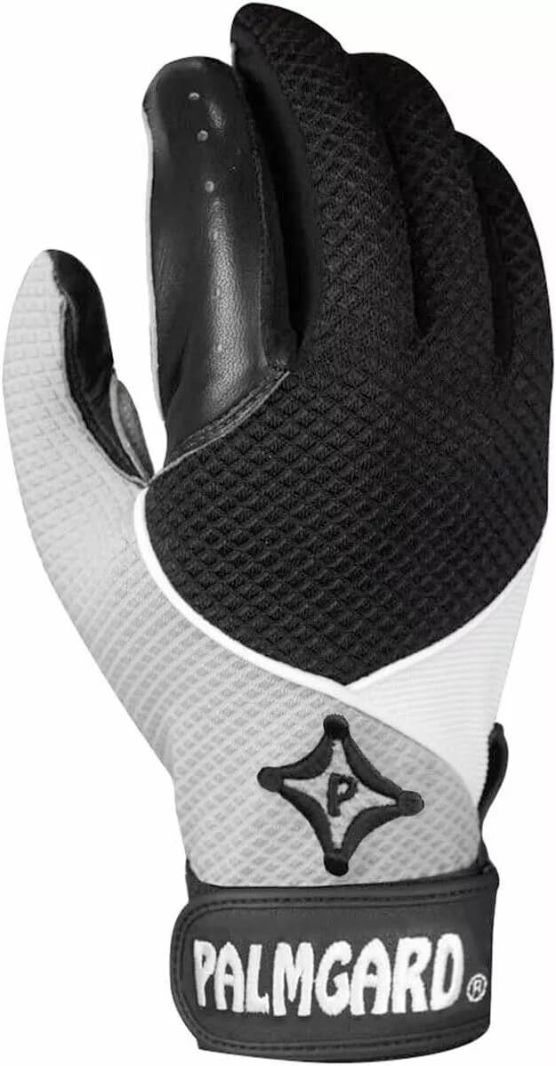 Black and gray glove with a visible Palmgard logo on a white background
