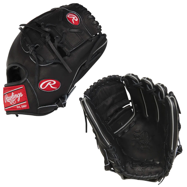 all black baseball glove with red rawlings patches