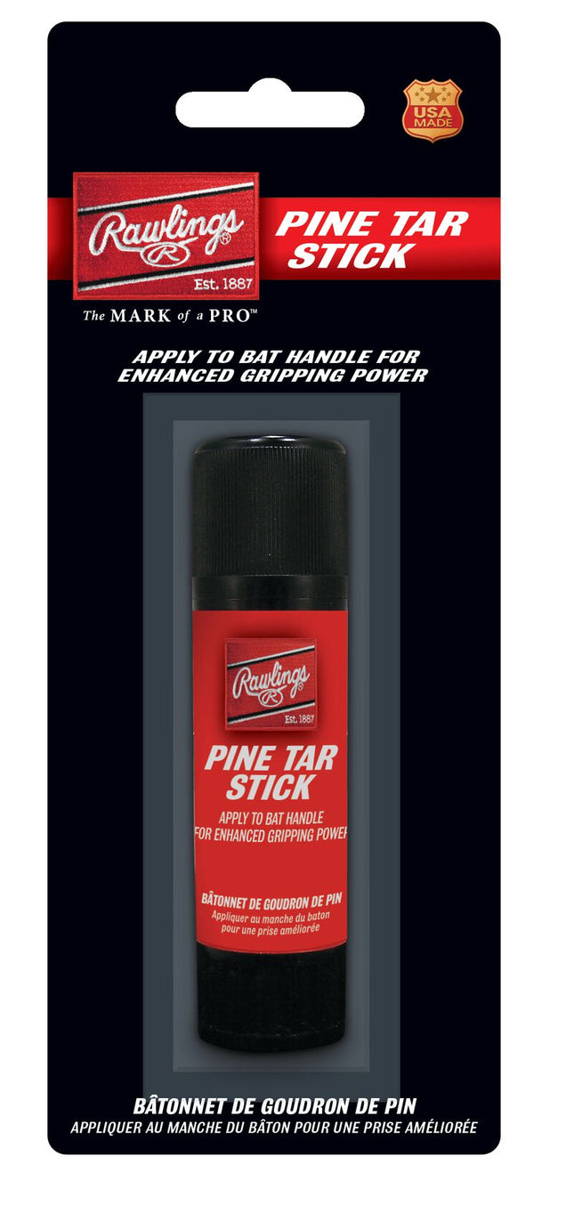 Rawlings pine tar stick packaging with black and red design