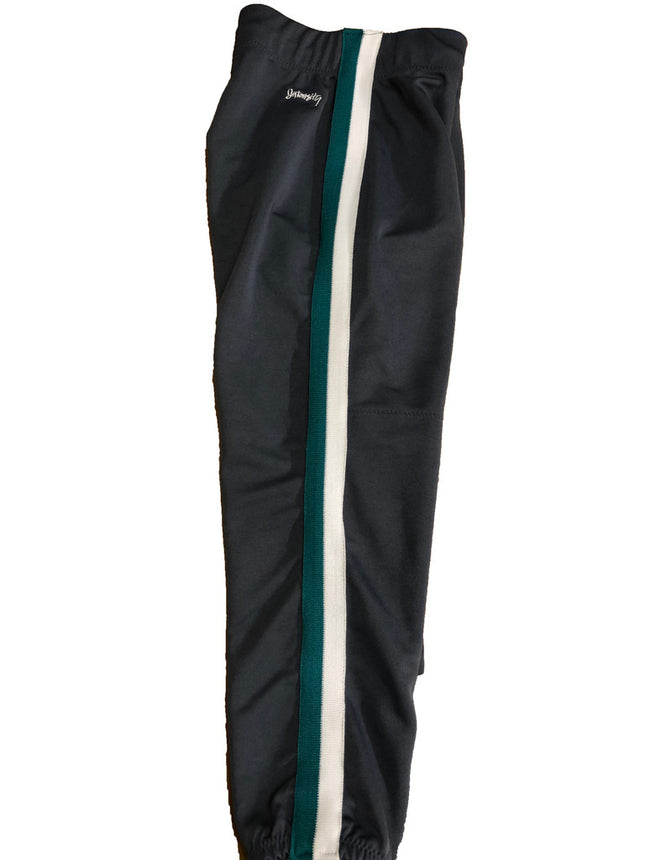 Black pants with green and white stripes on a white background