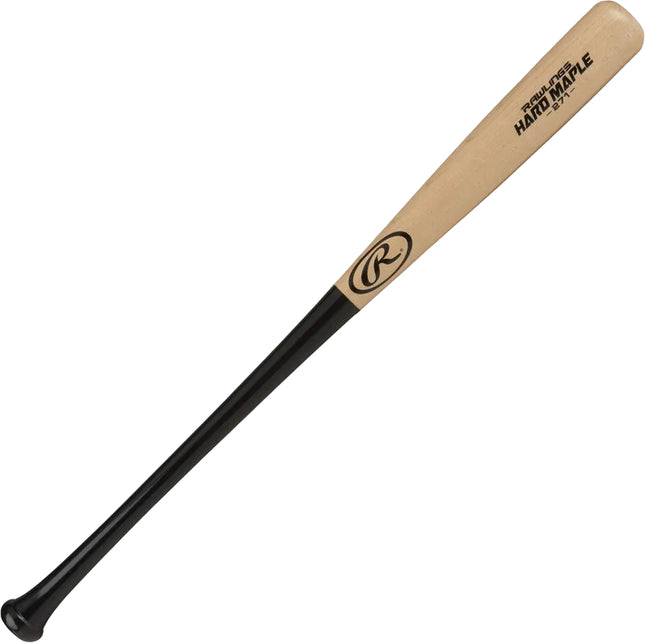 Baseball bat with black handle and beige barrel on a white background