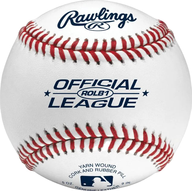 Baseball with Rawlings and Official League branding on a white background