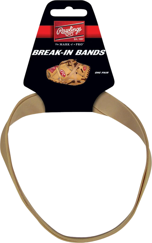 Rawlings baseball break-in bands shown on their black retail hanger card against a light gray background.