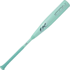 Light blue baseball bat with a brand logo on a light gray background