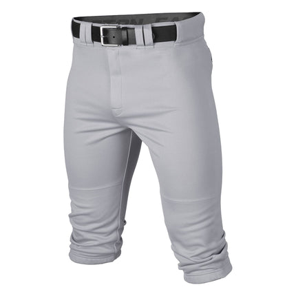 Gray baseball pants with a black belt on a white background