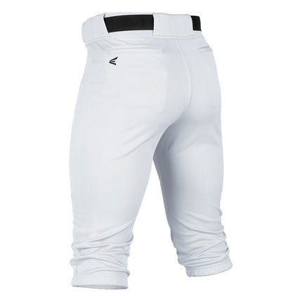 White baseball pants with a black belt on a white background
