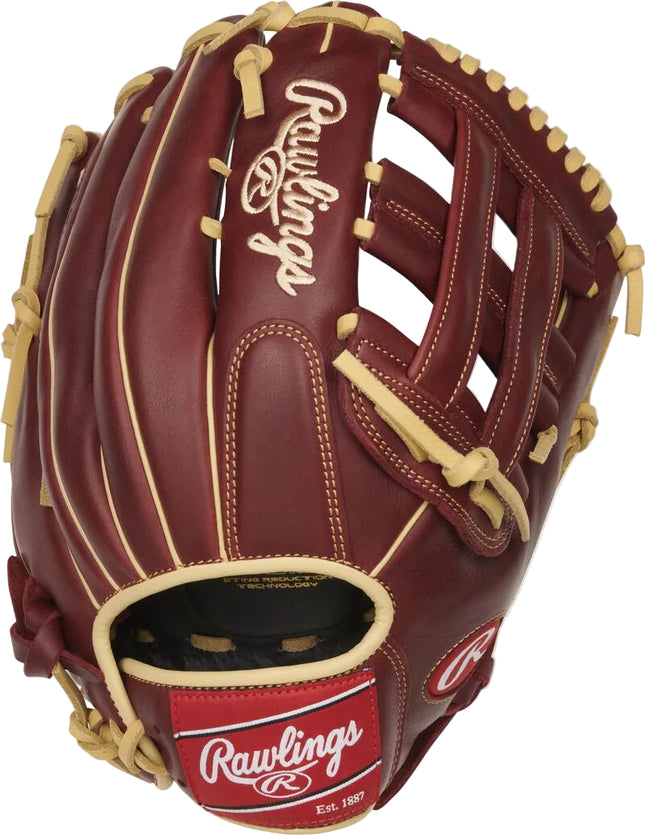 Brown baseball glove with Rawlings logo on a white background