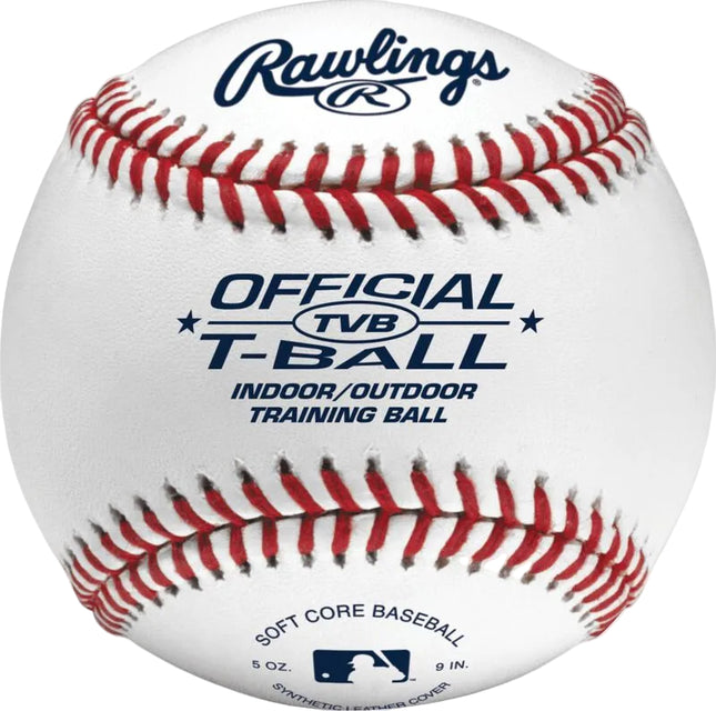 Baseball with Rawlings logo and 'Official T-Ball' text on a white background