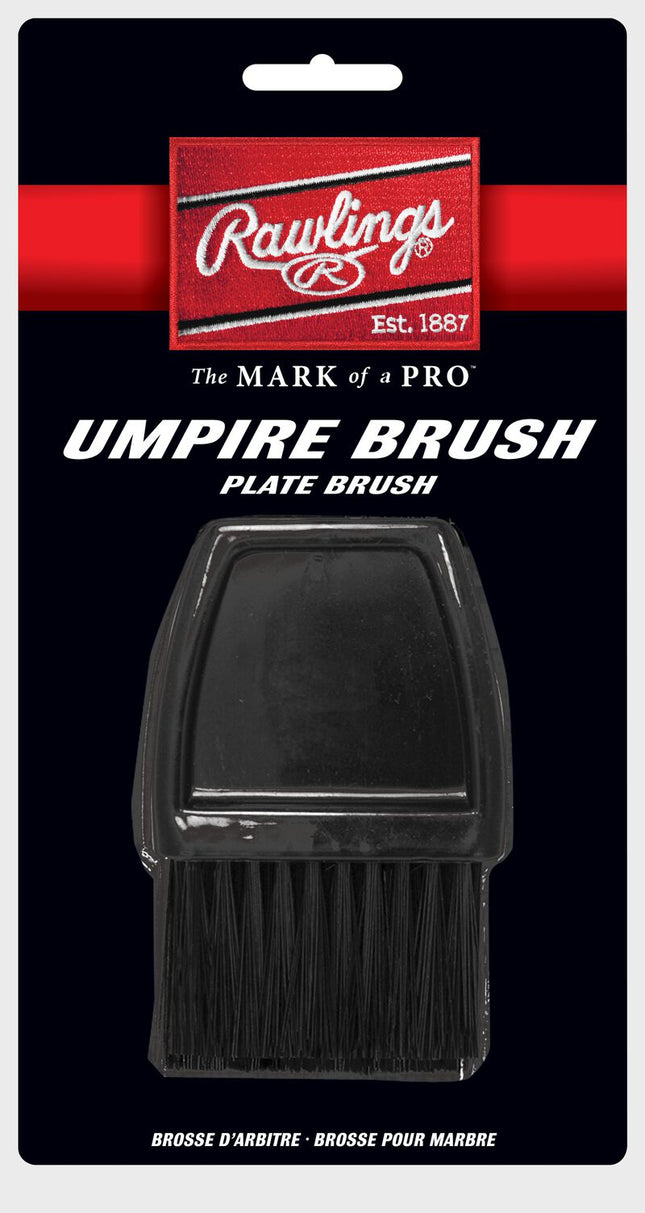 Rawlings Umpire Brush packaging with black brush and red and white Rawlings logo.