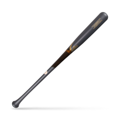Baseball bat with black and gold design on a white background