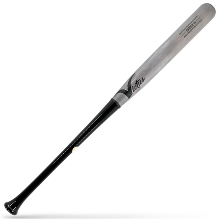 A Vortex brand baseball bat with a black handle and a translucent gray barrel, shown diagonally on a white background with a soft shadow underneath.