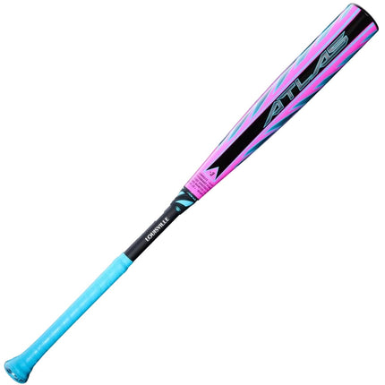 Baseball bat with pink and blue design on a white background