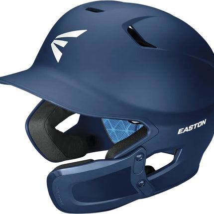 A navy blue Easton baseball batting helmet with a white logo on the side, shown against a light gray background.
