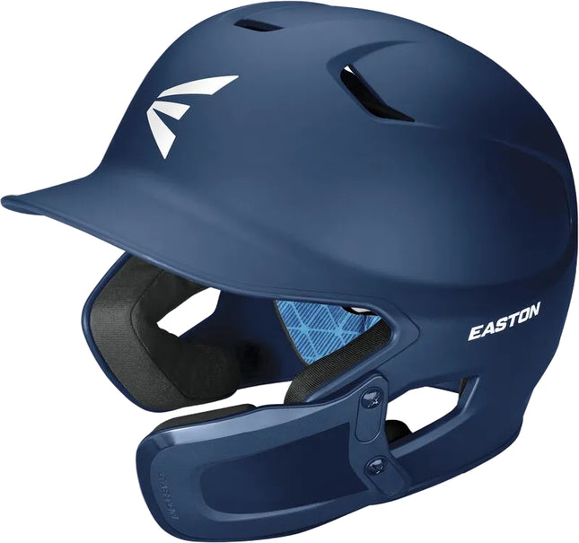 A navy blue Easton baseball batting helmet with a white logo on the side, shown against a light gray background.