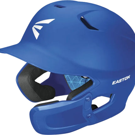 Blue baseball helmet with Easton logo on a light gray background