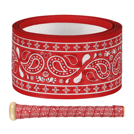 Red bandana-patterned tape with a roll on a white background