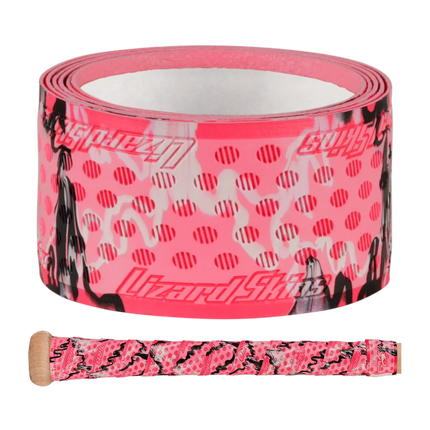 Pink tape with black and white pattern on a white background