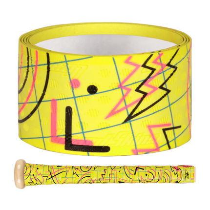yellow bat grip tape with black and pink pattern