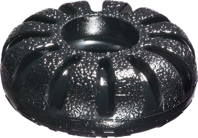 Black textured object on a white background